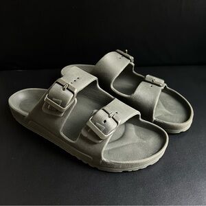 Green Slide Sandals with Buckles